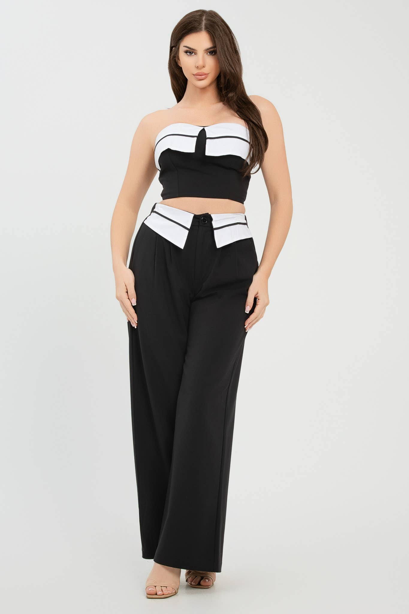 Conjunto de Top y Pantalones con Contraste de Color y Doble Frente