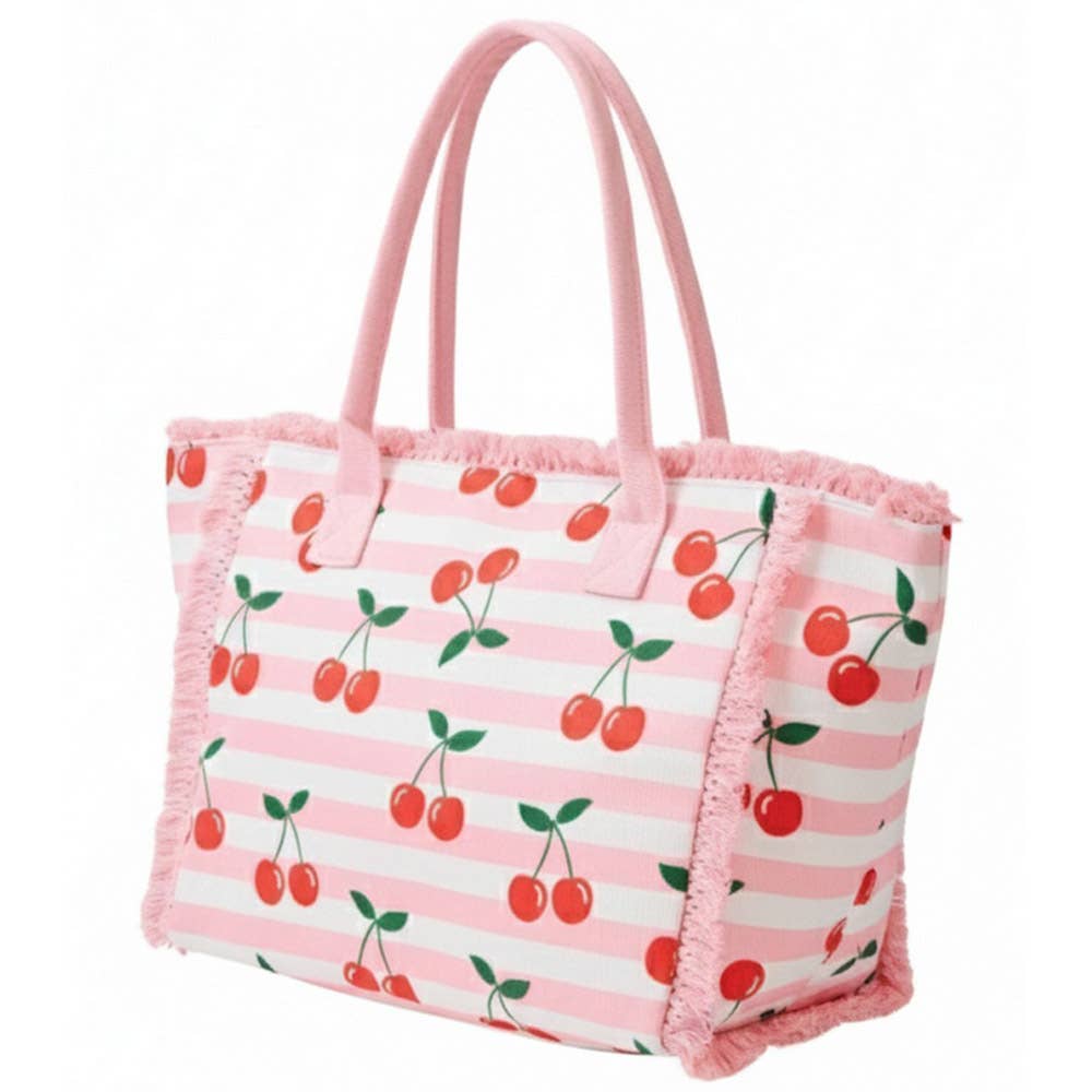 BOLSO TOTE CON FLECOS A RAYAS DE CEREZA, MB 0333