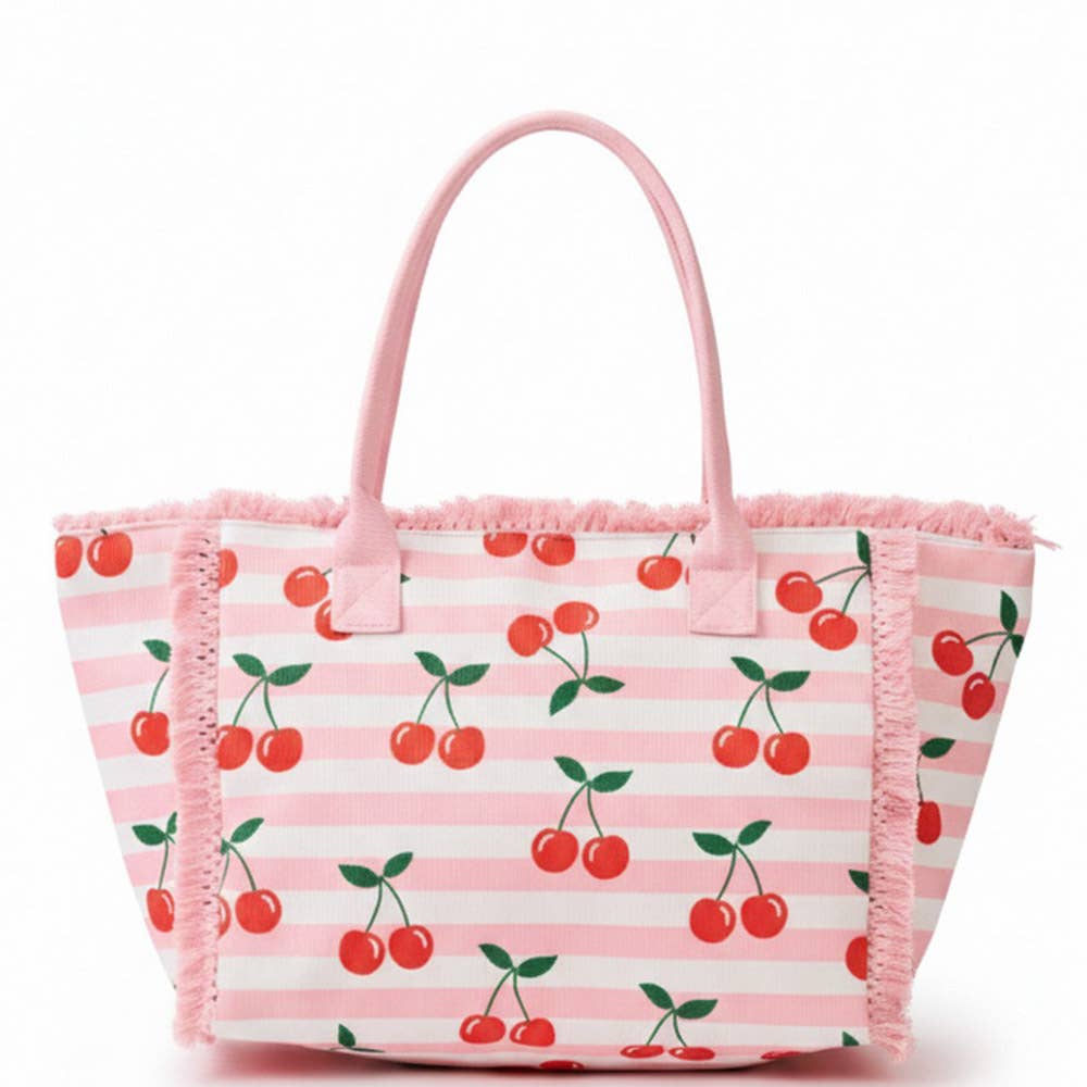 BOLSO TOTE CON FLECOS A RAYAS DE CEREZA, MB 0333
