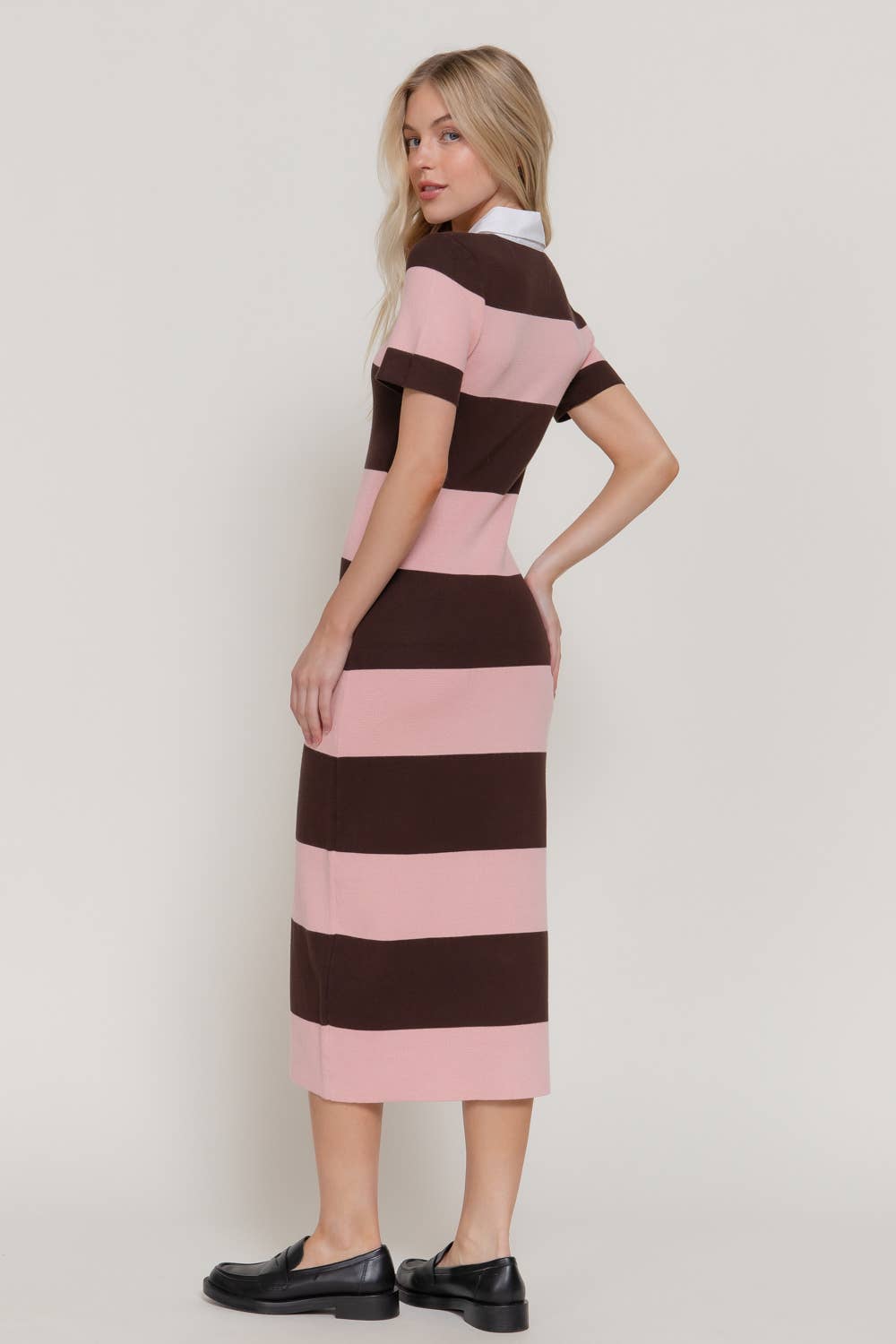 Vestido Polo de Punto a Rayas Anchas de Manga Corta