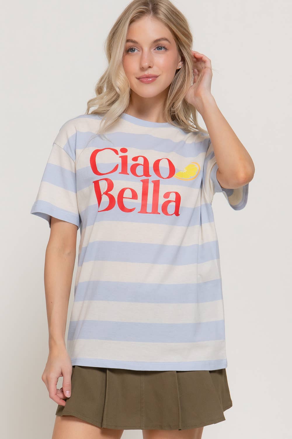 Camiseta de Manga Corta con Cuello Redondo y Rayas Gráficas Y/D: BLK-Negro/Blanco / M