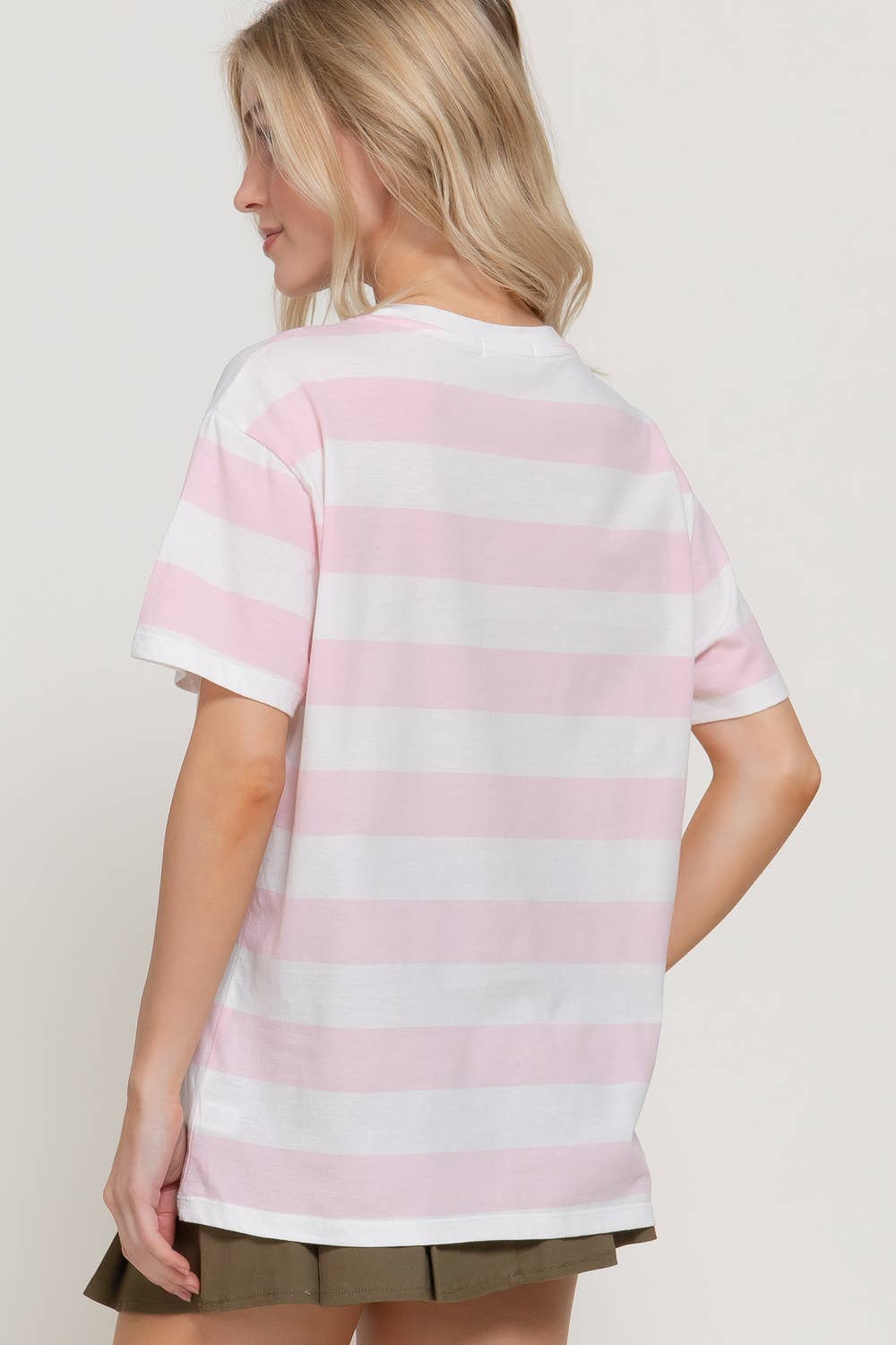 Camiseta de Manga Corta con Cuello Redondo y Rayas Gráficas Y/D: BLK-Negro/Blanco / L