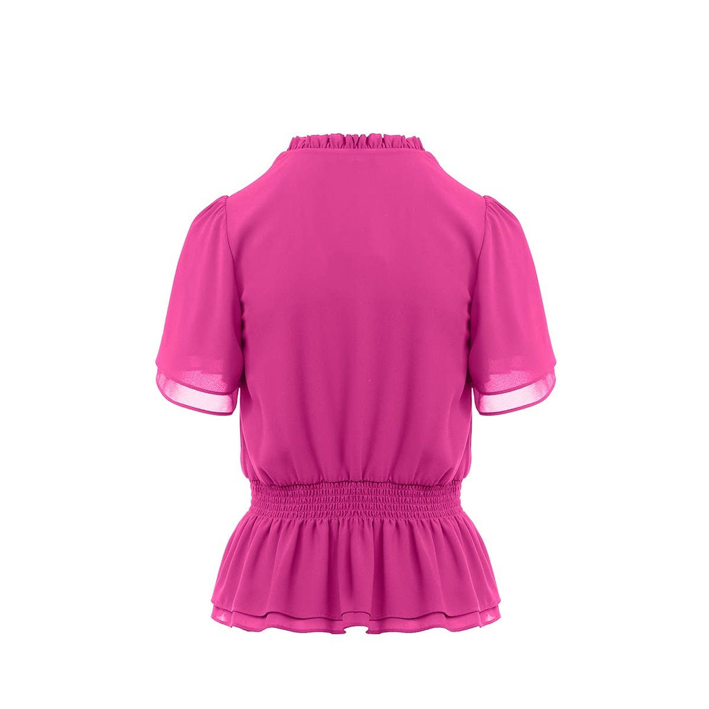Blusa con cintura fruncida y mangas acampanadas.